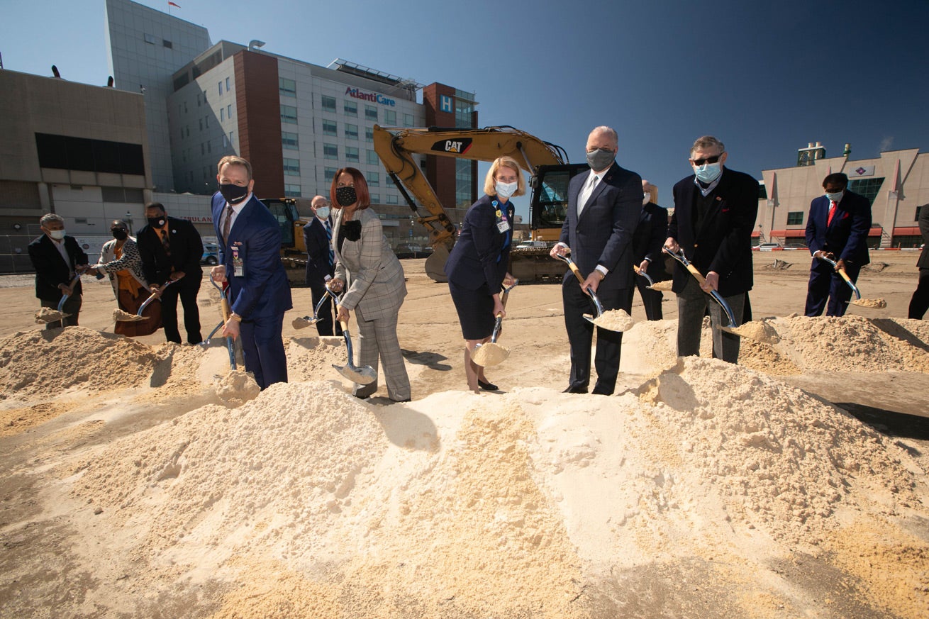 AtlantiCare ceremoniously breaks ground on its $38.3 million Medical Arts Pavilion on Ohio Avenue in Atlantic City.